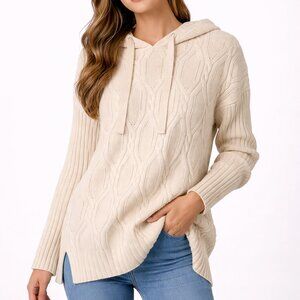 Cozy Chic‎ Cable Knit Hooded Sweater | Fate Cream Pullover XS